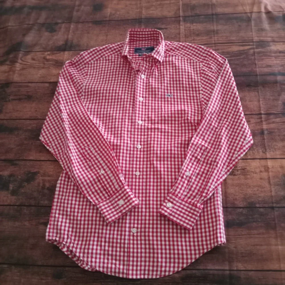 Vineyard Vines Whale Shirt Long Sleeve Button Down Shirt Men's XS Red White Chec